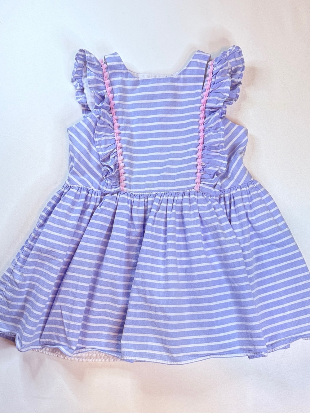 Pastourelle Lavender and White Striped Dress with Pink Trim Sz 18 months